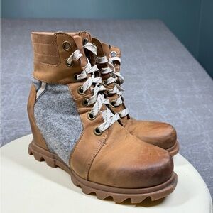 Sorel Women's Joan Of Arctic Tan Lace Up Hidden Wedge Booties III Lexie 8